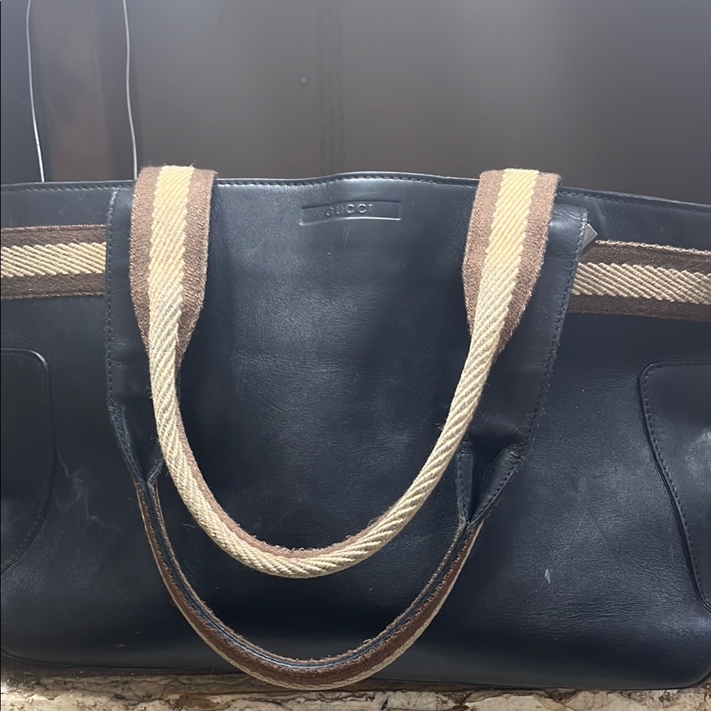 Gucci Black Leather Tote Bag